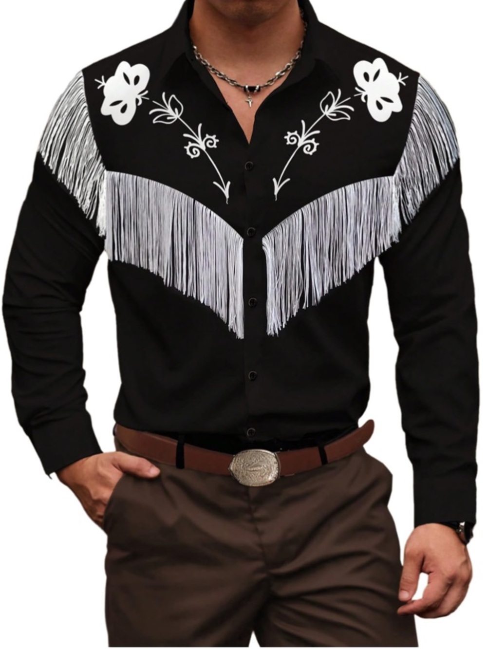 NWOT Western Fringe Cosplay Costume Shirt with White Embroidery